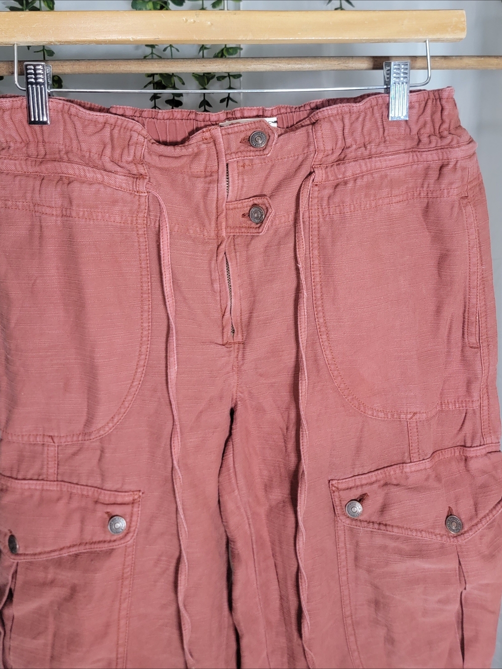 Free People We The Free Dusty Rose Linen Blend Cargo Pants Medium Boho Wide Leg - Picture 6 of 7